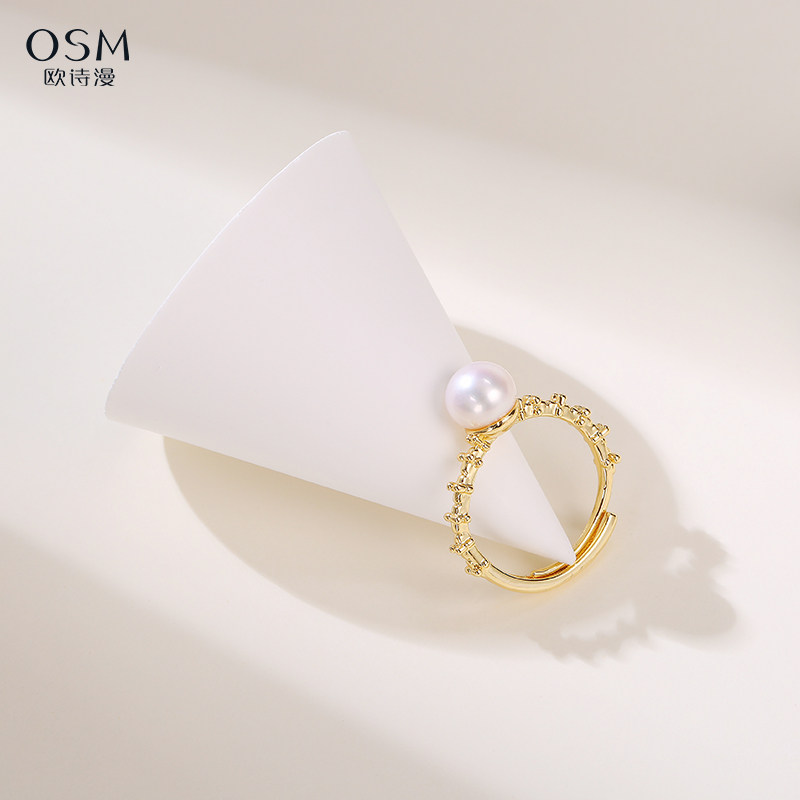 Ou Shiman Jewelry White 7-8MM Freshwater Pearl Ring Adjustable Spring and Summer New Jingyu