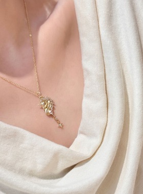 25新款925银闪钻独角兽吊坠流苏项链女小众百搭马年本命年锁骨链