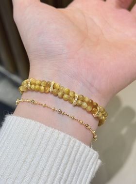 25新款天然mini金虎眼金钻隔片双层手链女个性国风高级感招财手串