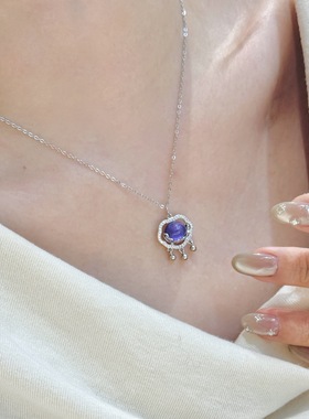 25新款s925银天然紫水晶吊坠满钻平安锁项链女新中式小众锁骨链