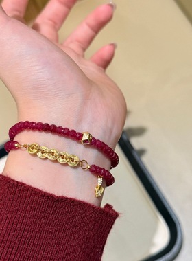 2026新款s925纯银红宝石五连铜钱手串女精致高级感显白手饰本命年