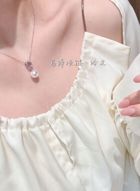 s925纯银闪钻马蹄施家珍珠吊坠项链女轻奢仙女风气质高级感锁骨链