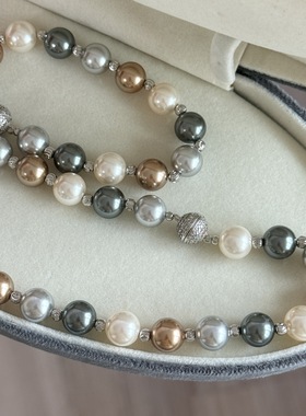 满钻强力磁铁扣施家珍珠混彩满天星项链女轻奢高级感串珠女