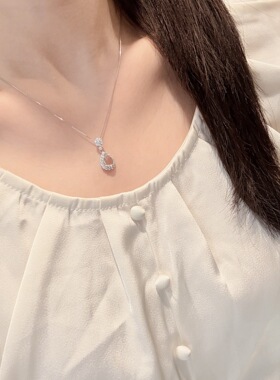 s925纯银天然白水晶满钻水滴项链女简约精致仙女风百搭轻奢锁骨链