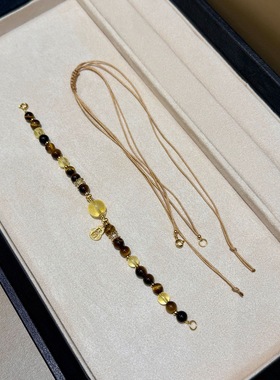 2026新款天然虎眼石拼人工黄水晶大吉葫芦手链女小众个性双戴手串