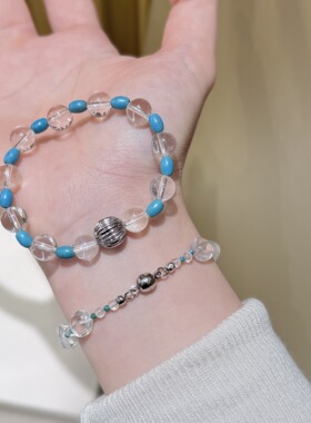 2026新款绿松间隔天然白水晶南瓜珠手链女简约小清新气质弹力手饰