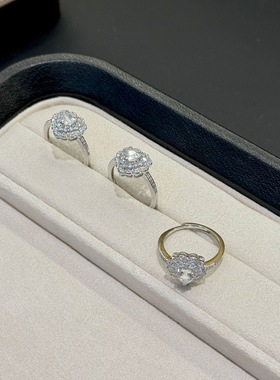 25新款天然白水晶双圈满钻爱心戒指女小众设计感轻奢高级精致百搭