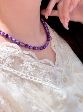 2026新款新中式天然紫龙晶项链女百搭高级感气质小众水晶毛衣链
