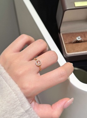 2026新款天然水沫玉满钻四爪锁链s925纯银戒指女个性简约高级指环