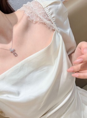 s925纯银四爪天然水沫玉吊坠满钻蝴蝶项链锁骨链女轻奢千金风耳钉
