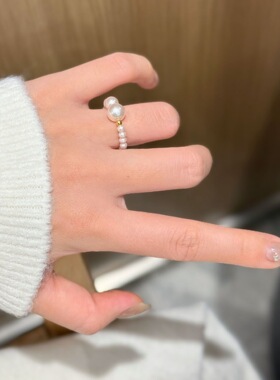 2026新款正圆大小渐变施家珍珠小金珠戒指女轻奢简约百搭清新指环