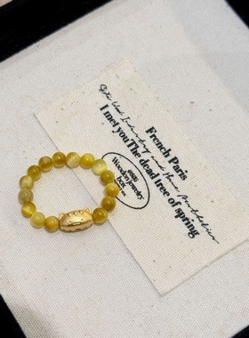 25新款纯银金色法棍猫天然金虎眼弹力绳戒指女高级新年招财指环