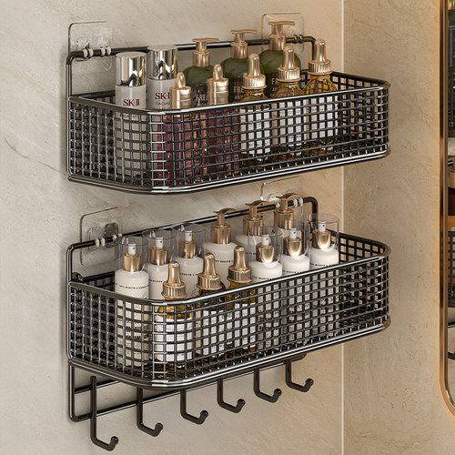 卫生间置物架免打孔浴室壁挂式厕所洗手间洗漱台墙上收纳架挂篮子 - 图0