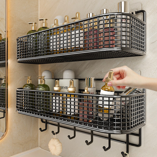 卫生间置物架免打孔浴室壁挂式厕所洗手间洗漱台墙上收纳架挂篮子 - 图2