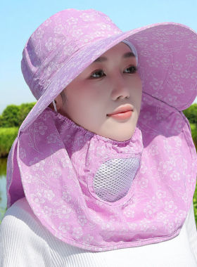 遮阳帽子女春夏天采茶帽可扎马尾防晒防紫外线渔夫帽骑车太阳帽潮