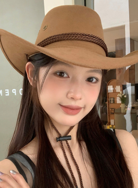 美式复古西部牛仔帽子女夏季防晒大檐显脸小登山帽沙滩海边遮阳帽