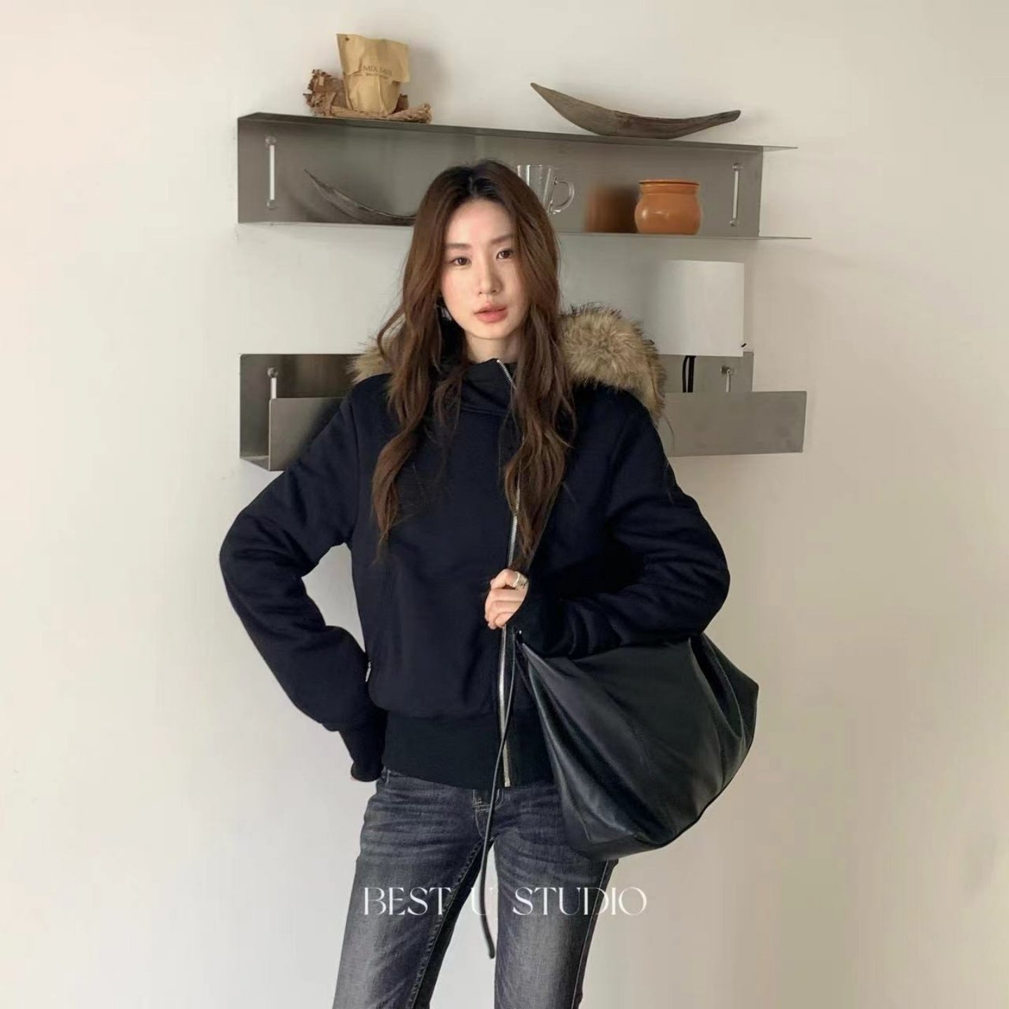 TCCW美式复古毛领连帽外套女冬季新款Best U纯色加厚短款拉链上衣,淘宝优惠券,粉丝福利购,淘宝优惠卷