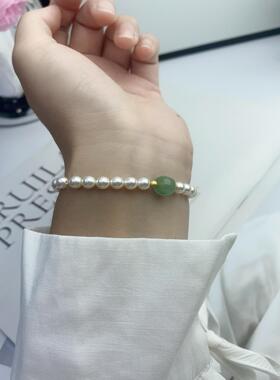 东陵石手链女轻奢小众国风晴水绿圆珠手串叠戴手饰
