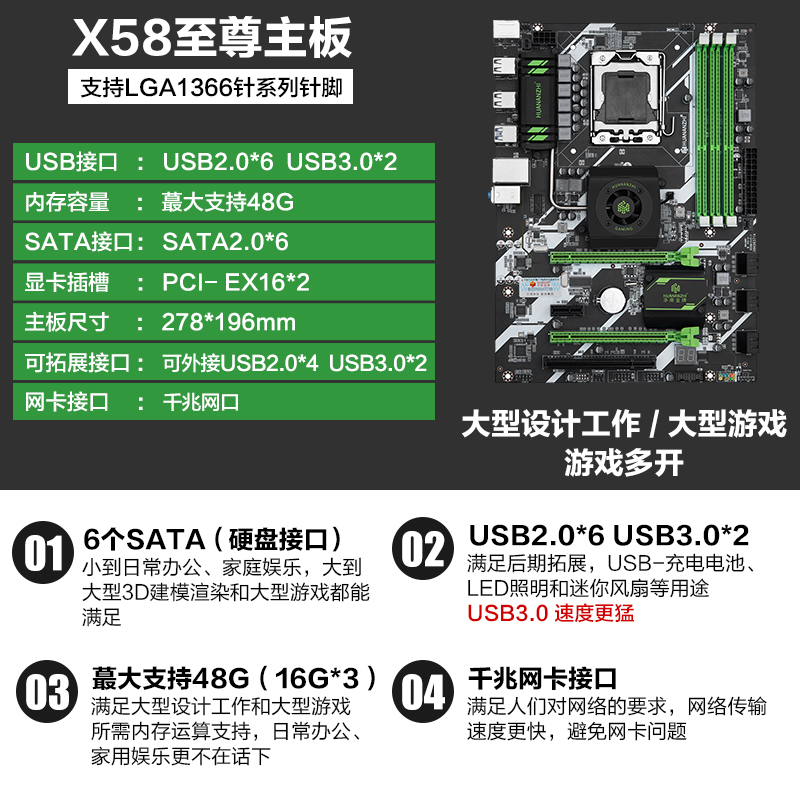 华南X58/X79主板CPU套装DDR3 1366针主板台式机电脑吃鸡游戏x5675 - 图0