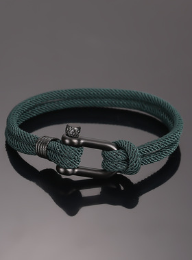 跨境新款黑色u形扣米兰线沙滩手链简约饰品红色本命年情侣手绳