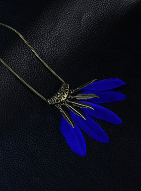 时尚欧美羽毛流苏项链 波西米亚风创意饰品