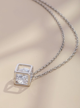 项链爱情魔方时尚小众几何形百搭高级感轻奢锆石纯银吊坠跨境