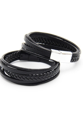 亚马逊热卖外贸多层手工编织手链男士欧美饰品皮绳磁吸复古手镯