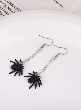 欧美圣诞节不绣钢黑色蜘蛛恐怖动物趣味耳环耳钉女万圣节项链
