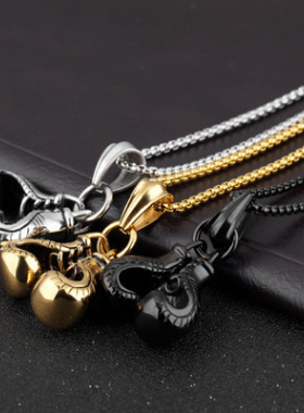 2023新款复古健身拳击手套钛钢项链 刻字霸气时尚朋克吊坠 配饰