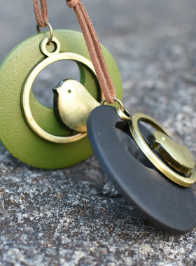 复古绒绳配饰民族风 韩版木质小鸟吊坠长项链 毛衣链