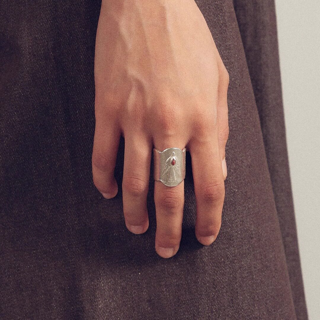 SALE E PEPE Pepper and Salt Sterling Silver Birdman Ring