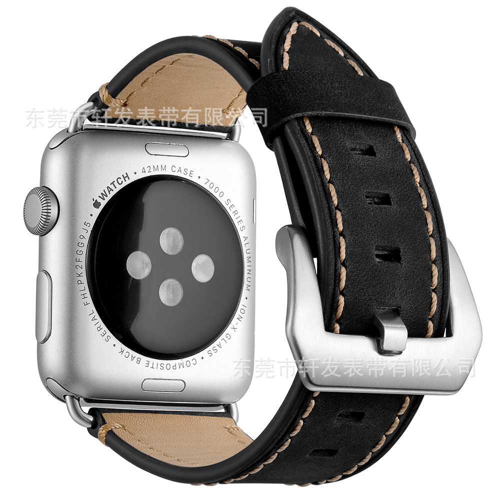 适用apple iwatch12345678SE代钻石扣苹果手表带头层疯马真皮表带 - 图2