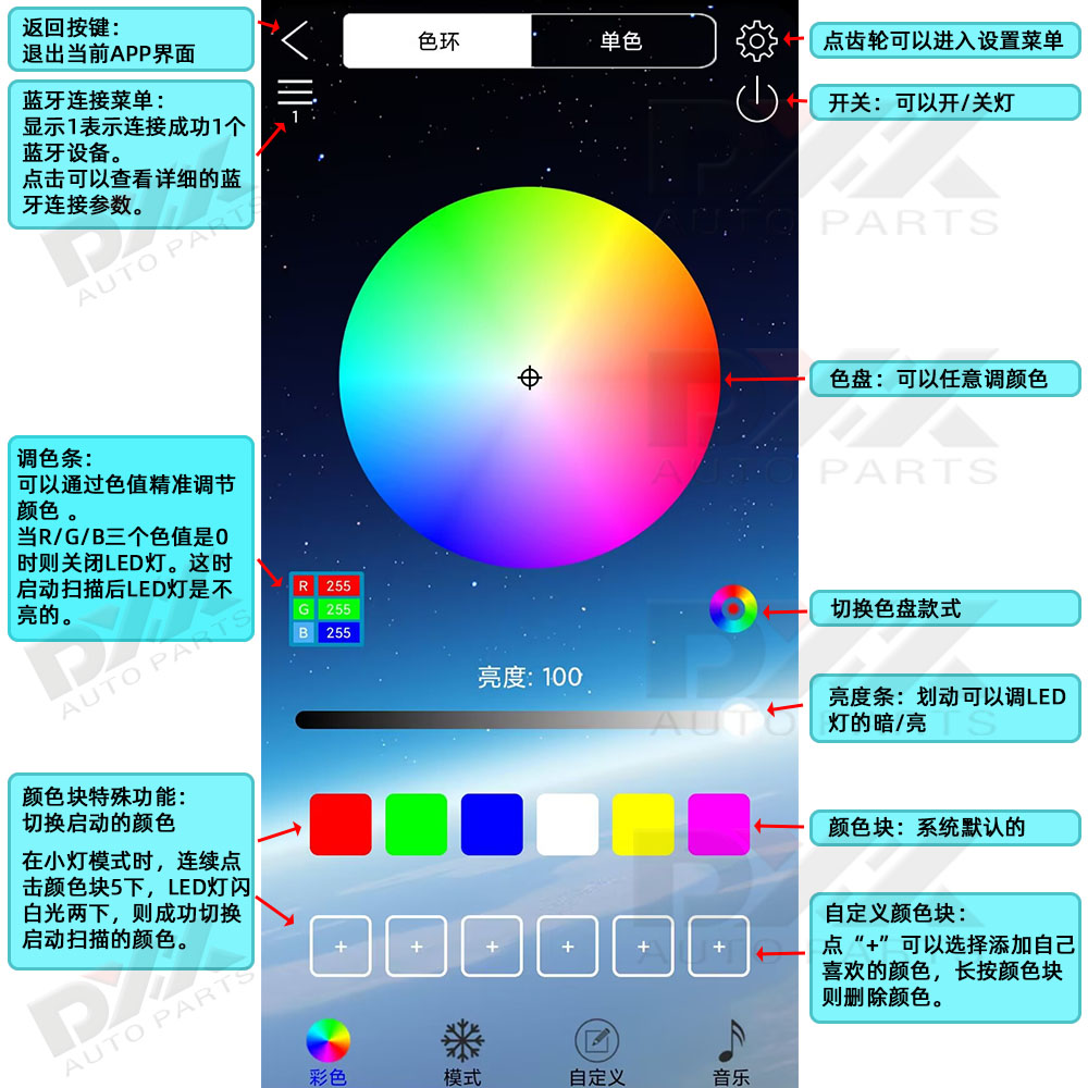 摩托车幻彩LED氛围灯 带流光跑马转向灯 爆闪刹车灯2812B灯珠ARGB - 图0