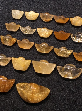 天然水晶金元宝 钛晶金发晶元宝吊坠挂件小摆件 钛晶金发晶小元宝