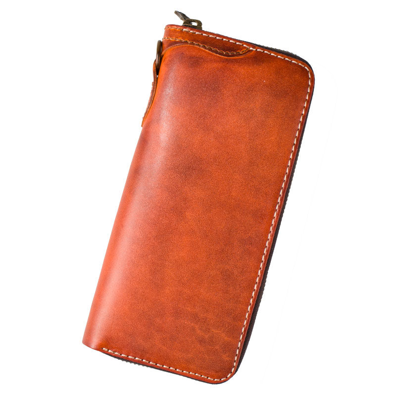 爱皮艺牛皮手工复古钱包男财布植鞣革男士钱夹手机拉链包长款手包,淘宝优惠券,粉丝福利购,淘宝优惠卷