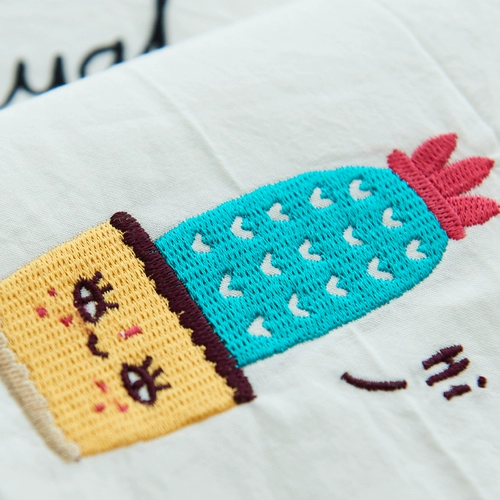 Свежая хлопковая мультяшная белая наволочка, английский, с вышивкой