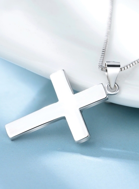纯银十字架项链情侣镶嵌吊坠银饰