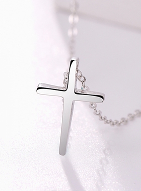 保真通体纯银十字架女刻字项链