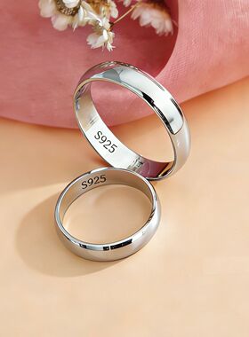 真白银S925银戒指男女特大加宽加细光面镜面儿童特小尾戒情侣刻字
