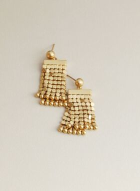金色磨砂夸张气质长方形流苏耳钉女欧美饰品耳饰防过敏镀金轻奢