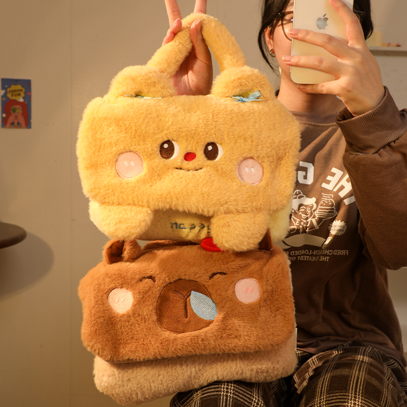 黄油小熊热水袋充电暖水袋暖宝宝可爱暖手宝防爆加厚毛绒热敷肚子 - 图0