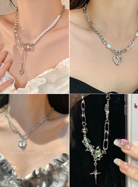 短袖项链配饰女毛衣链装饰爱心钛钢不掉色嘻哈搭配t恤的锁骨链潮