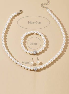 跨境新款套链新娘配饰珍珠套装首饰陶泥镶钻短项链首饰简约套链