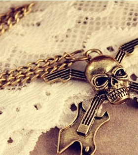 电影骷髅头吉他嘻哈项链毛衣链