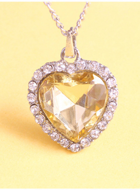 女孩生日礼物心形仿水晶宝石姐妹二人儿童节爱心吊坠