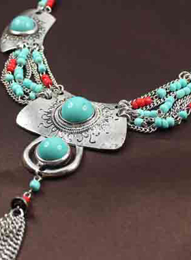 复古民族风藏式项链女绿松石流苏欧美个性夸张吊坠异域风藏族配饰