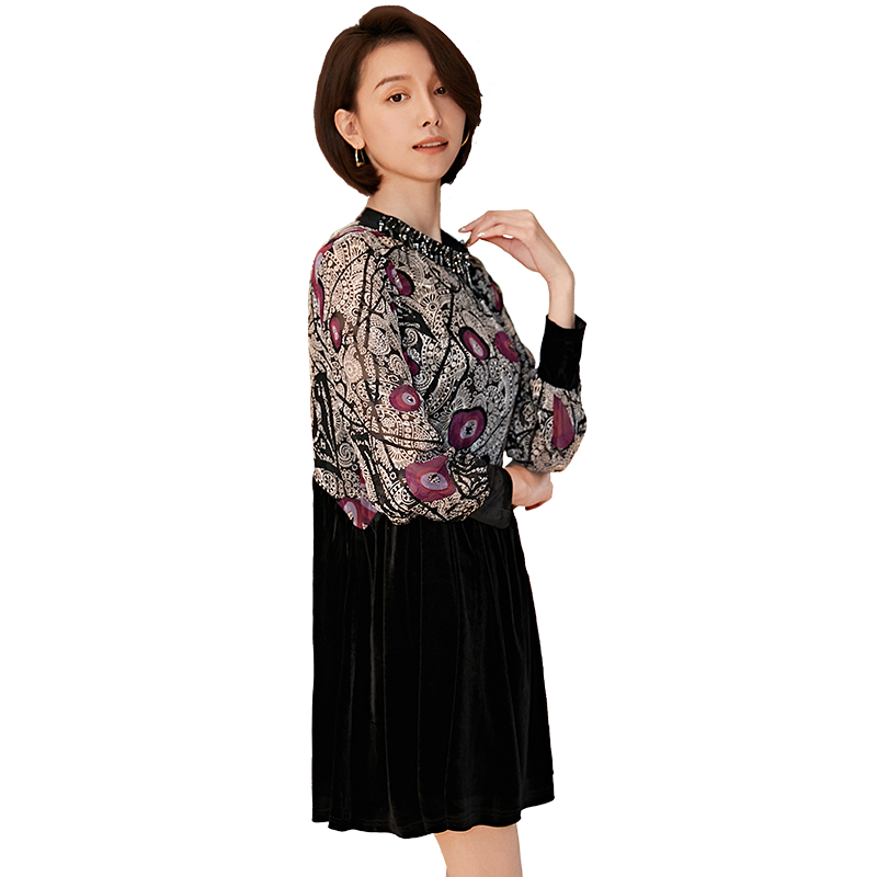 名人瑞裳春秋2019新款丝绒连衣裙 名人瑞裳连衣裙