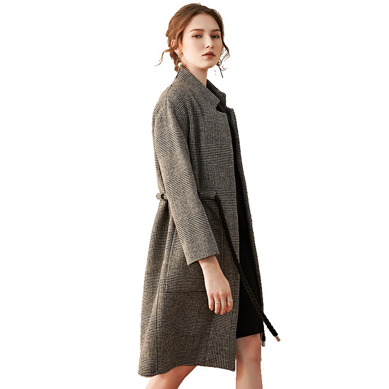 名人瑞裳2019冬季新款格子毛呢外套 名人瑞裳毛呢外套