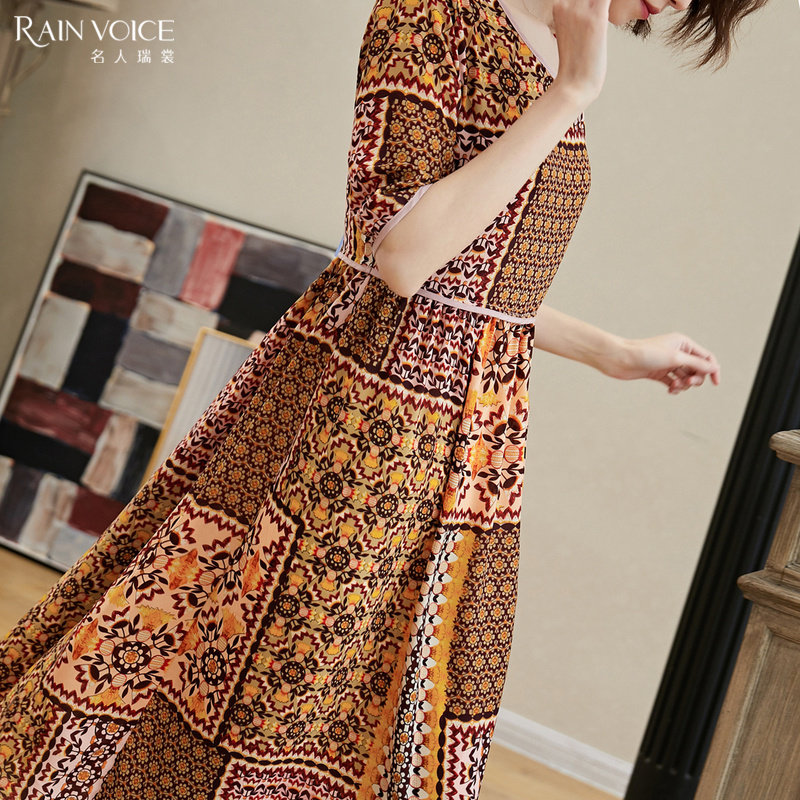 名人瑞裳2019新款夏印花雪纺流行 名人瑞裳连衣裙