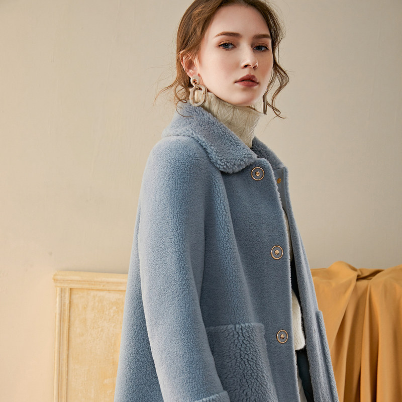 名人瑞裳2019冬季新款颗粒绒大衣 名人瑞裳皮草